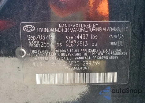 2016 Hyundai Sonata Sport from USA, damaged, VIN 5NPE34AF3GH299259